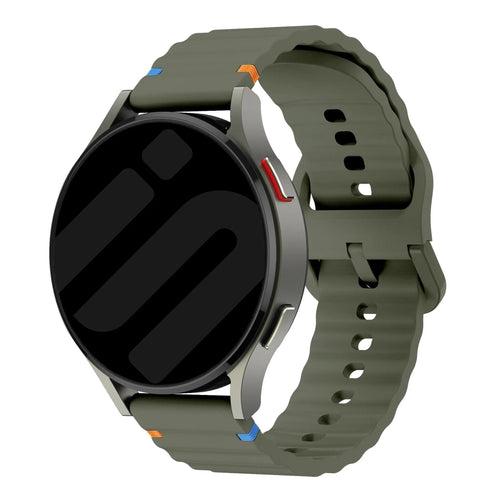 Wave Silicone Strap, army green, on a watch, 3/4 front view