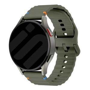 Wave Silicone Strap, army green, on a watch, 3/4 front view