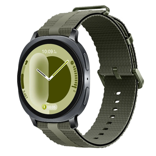 Silicone Active Strap, army green, on a watch, 3/4 front view
