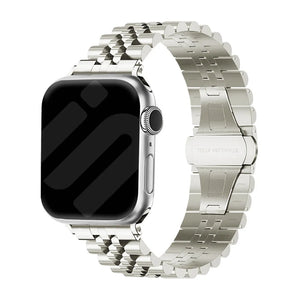 Jubilee Steel Strap, champagne, on a watch, 3/4 front view