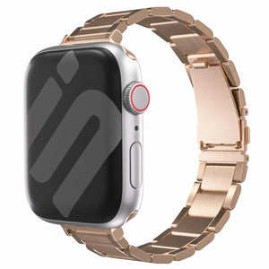 Luxury Metal Strap 'Slim', rose gold, on a watch, 3/4 front view