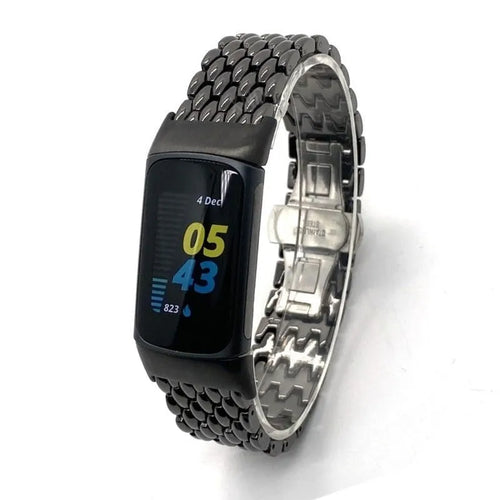 Steel Dragon Strap, black, on a watch, 3/4 front view