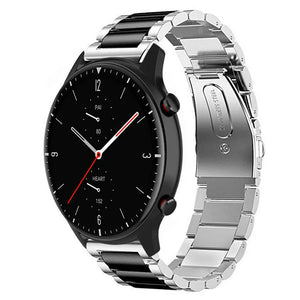 Steel Strap, silver/black, on a watch, 3/4 front view