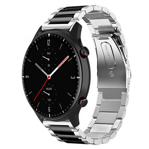 Steel Strap, silver/black, on a watch, 3/4 front view