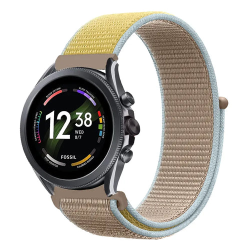 Nylon Strap, camel, on a watch, 3/4 front view