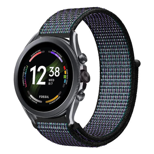 Nylon Strap, black/blue, on a watch, 3/4 front view
