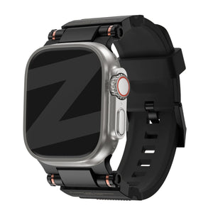 Silicone Strap 'Explorer', black with black, on a watch, 3/4 front view