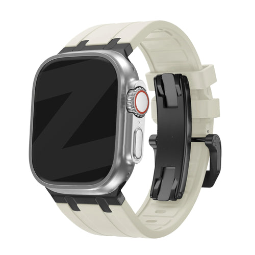 Bandz Apple Watch Ultra siliconen band 'Luxe Liquid' (beige met zwart)