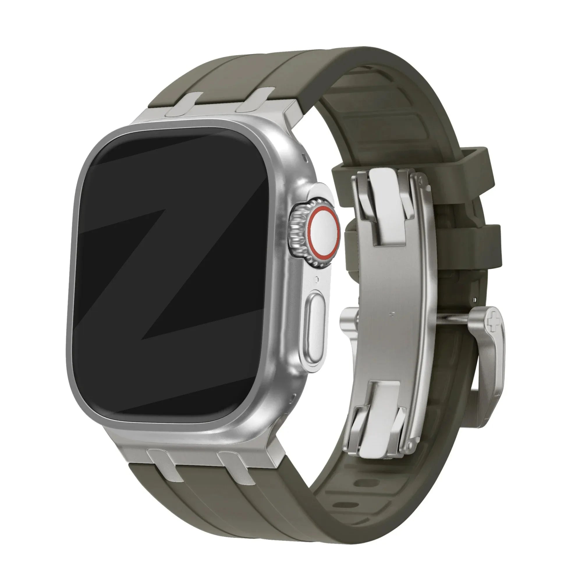 Bandz Apple Watch siliconen band 'Luxe Liquid' (bruin met titanium)