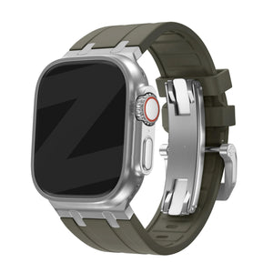 Bandz Apple Watch Ultra siliconen band 'Luxe Liquid' (bruin met zilver)
