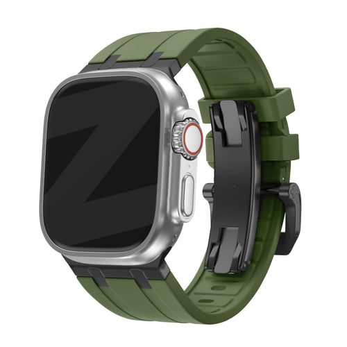 Bandz Apple Watch Ultra siliconen band 'Luxe Liquid' (groen met zwart)