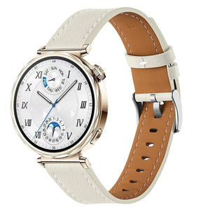 Leather Strap 'One Push', beige, on a watch, 3/4 front view