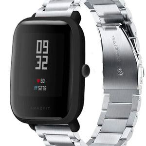 Titanium Strap, silver, on a watch, 3/4 front view