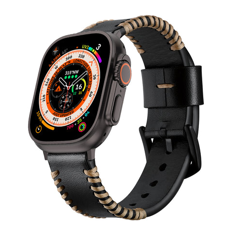 Apple Watch Ultra stitched leren band (zwart)