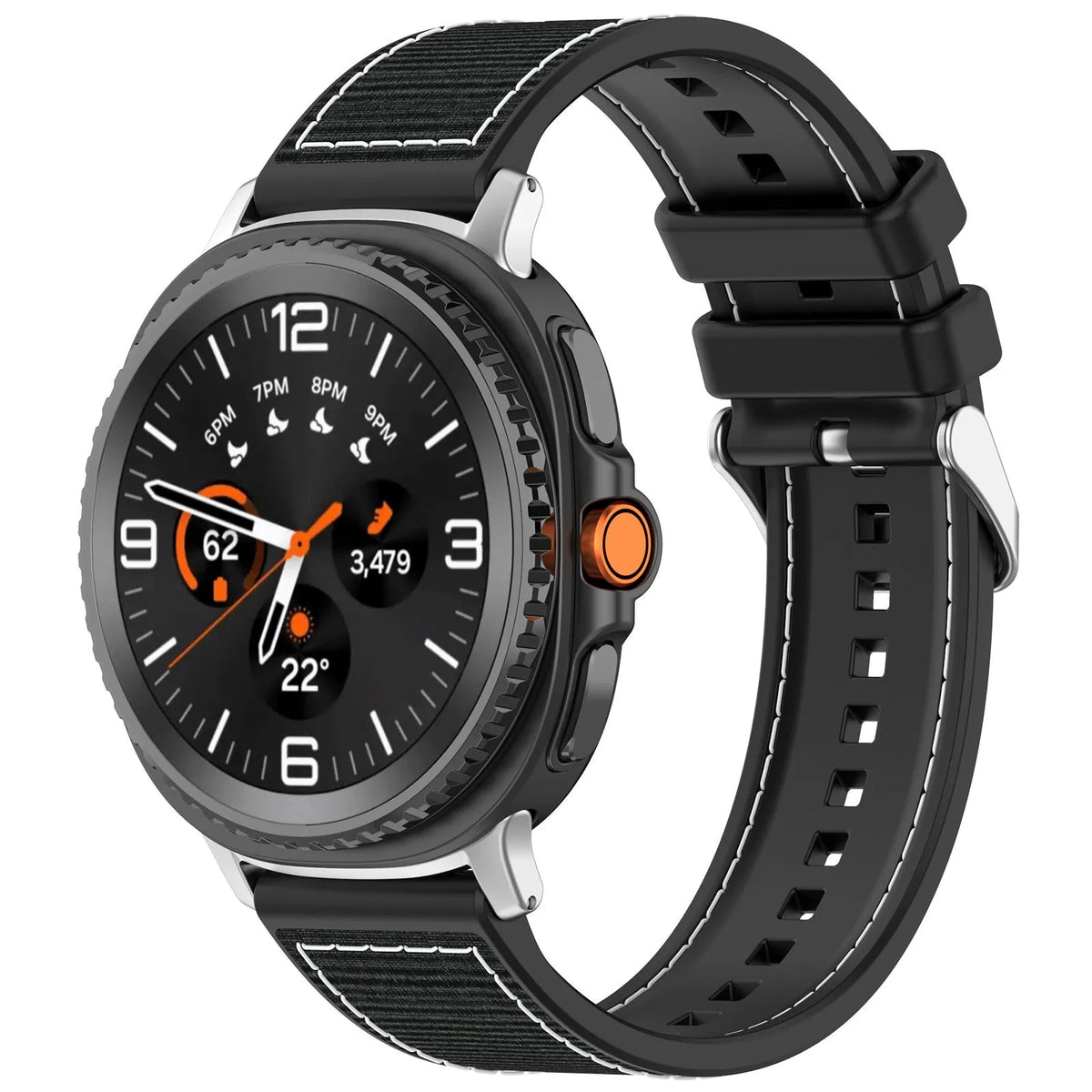 Nylon Hybrid Strap, black, on a watch, 3/4 front view