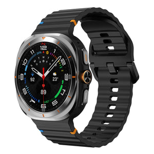 Wave Silicone Strap, black, on a watch, 3/4 front view