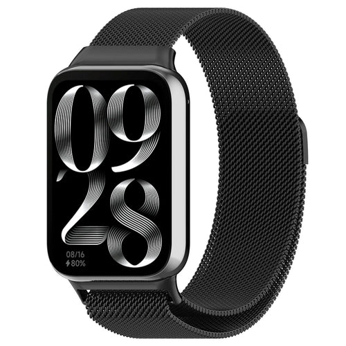 Milanese Strap, black, on a watch, 3/4 front view