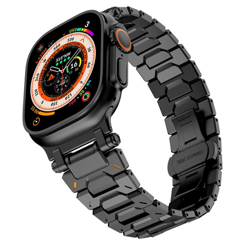 Explorer Steel Strap, black, on a watch, 3/4 front view
