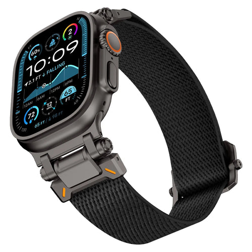 Nylon Polyester Explorer Strap, black with black, on a watch, 3/4 front view