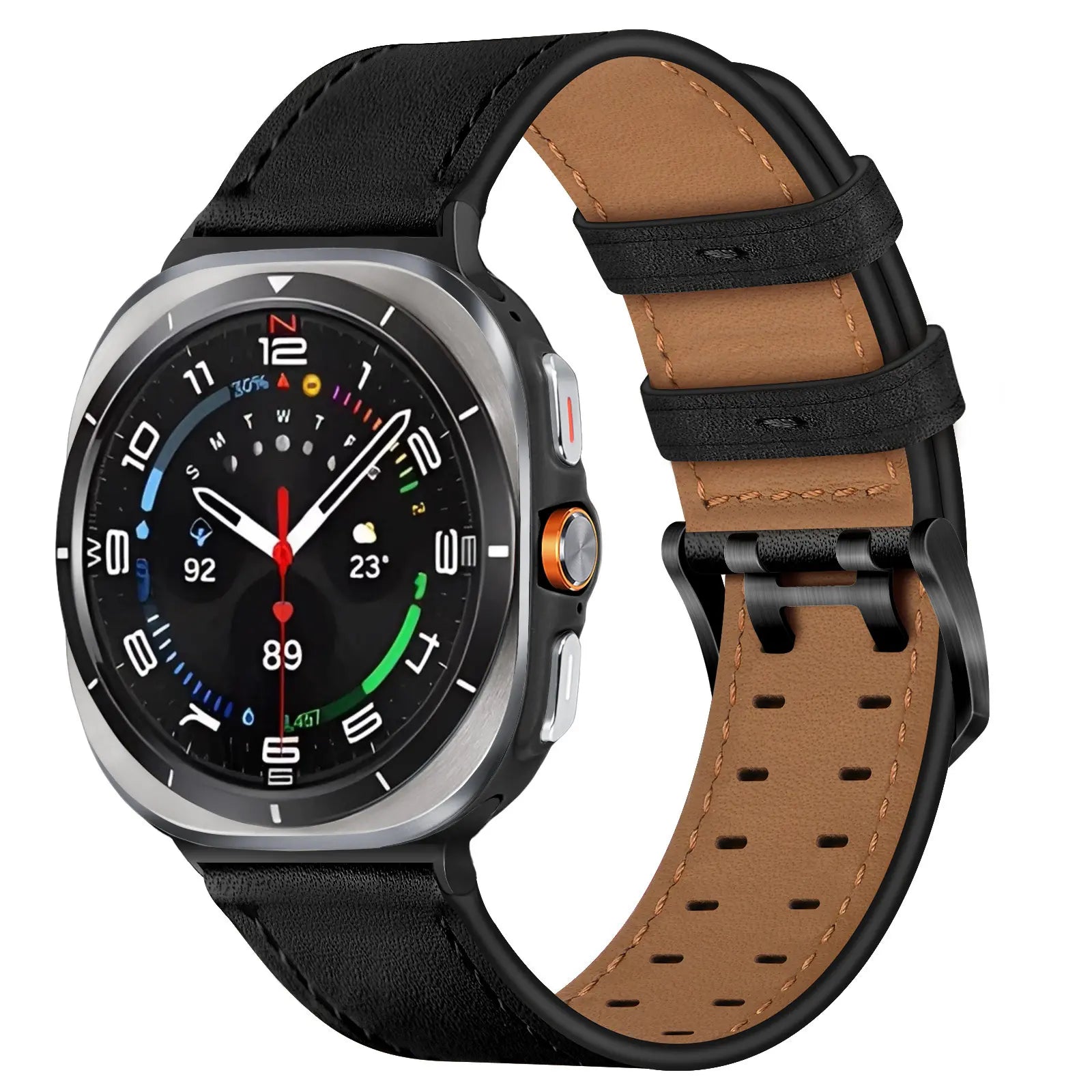 Samsung Galaxy Watch Ultra double pin leren band (zwart)