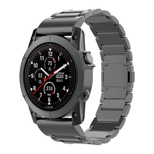 Magnetic Titanium Strap, black, on a watch, 3/4 front view