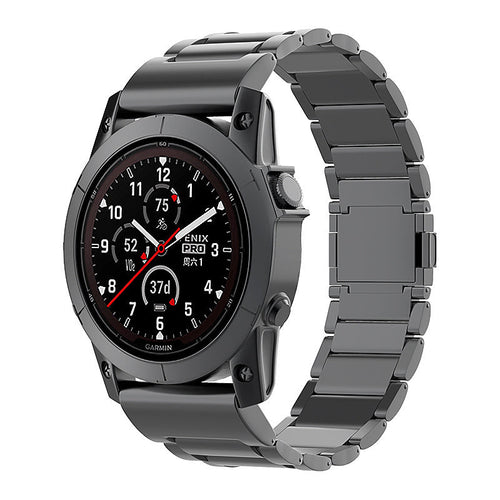 Magnetic Titanium Strap, black, on a watch, 3/4 front view