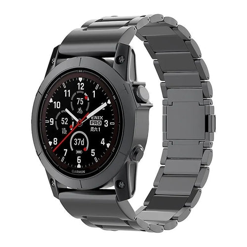 Magnetic Titanium Strap, black, on a watch, 3/4 front view
