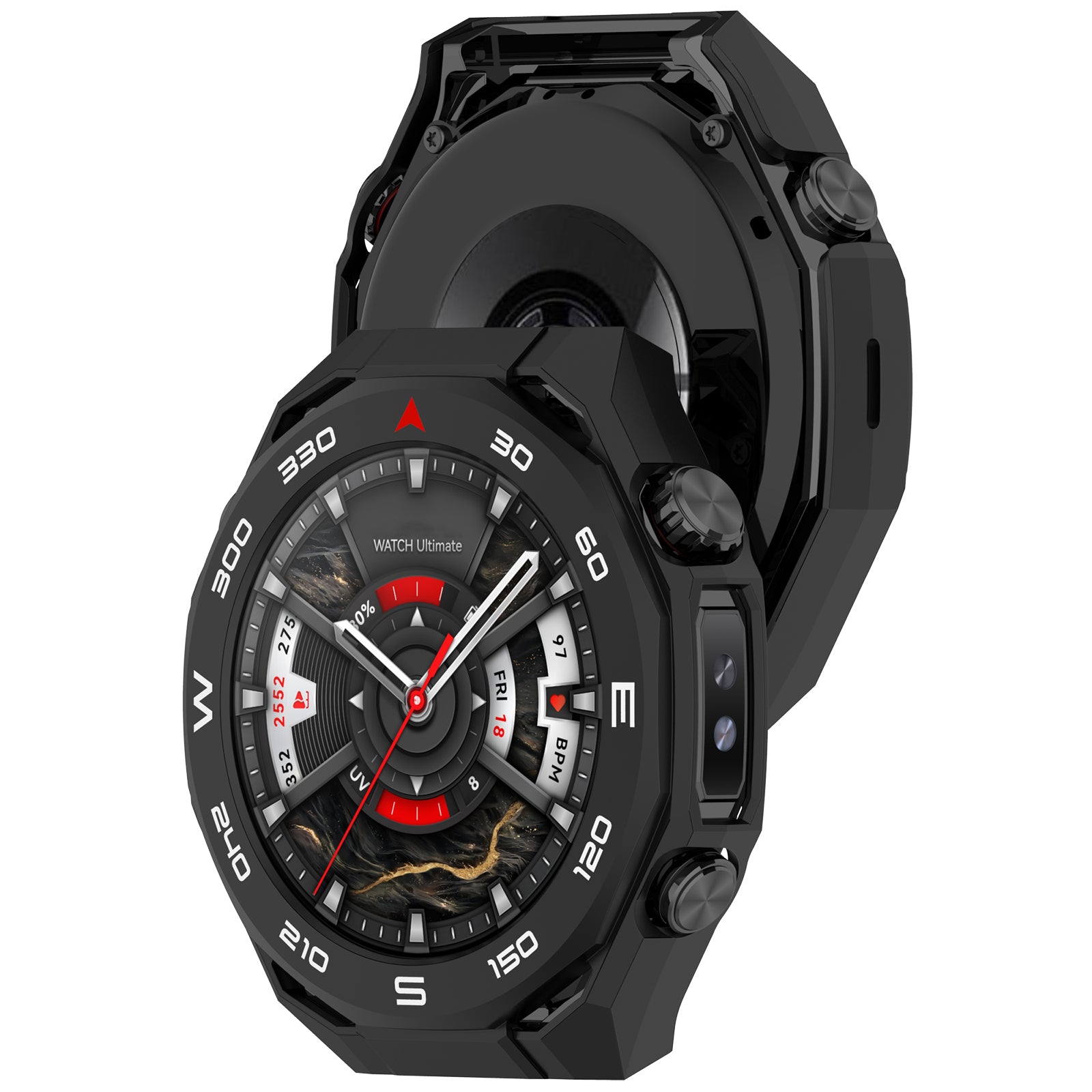 Huawei Watch Ultimate 2 PC case met glas (zwart)