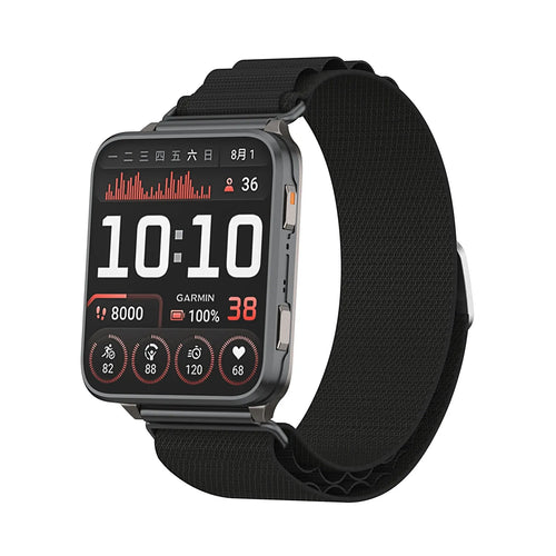 Alpine Nylon Strap, black, on a watch, 3/4 front view