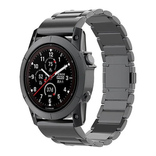 Magnetic Titanium Strap, black, on a watch, 3/4 front view