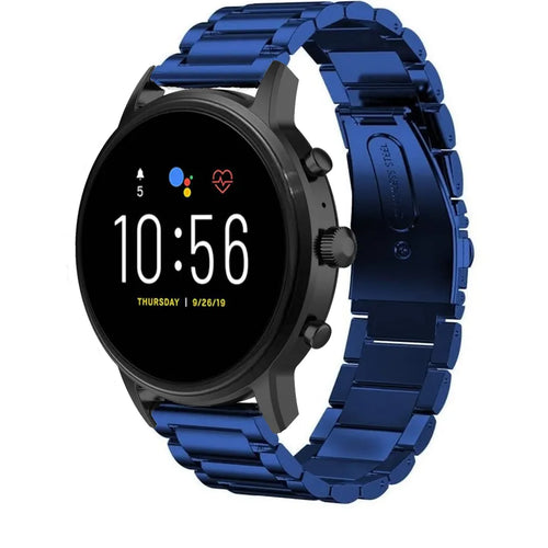 Steel Strap, blue, on a watch, 3/4 front view