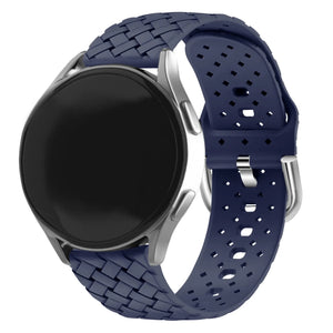 Braided Silicone Strap, dark blue, on a watch, 3/4 front view