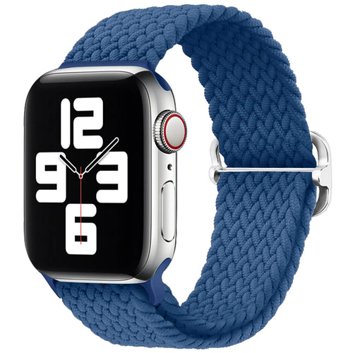 Nylon Adjustable Braided Strap, blue, on a watch, 3/4 front view