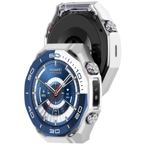 Huawei Watch Ultimate 2 PC case met glas (wit/blauw)