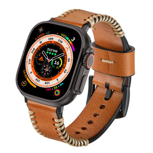 Apple Watch Ultra stitched leren band (bruin)