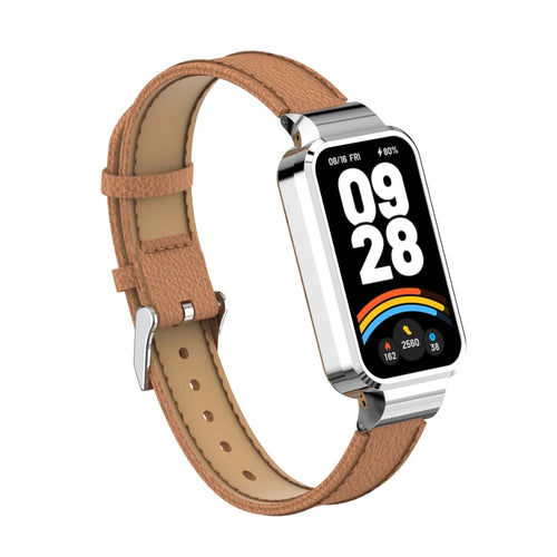 Leather Strap, brown, on a watch, 3/4 front view