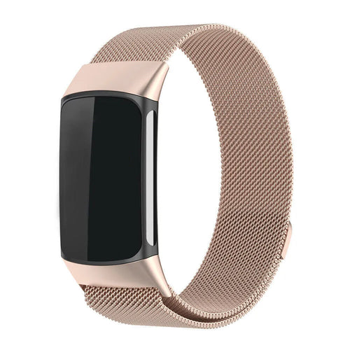 Milanese Strap, champagne, on a watch, 3/4 front view
