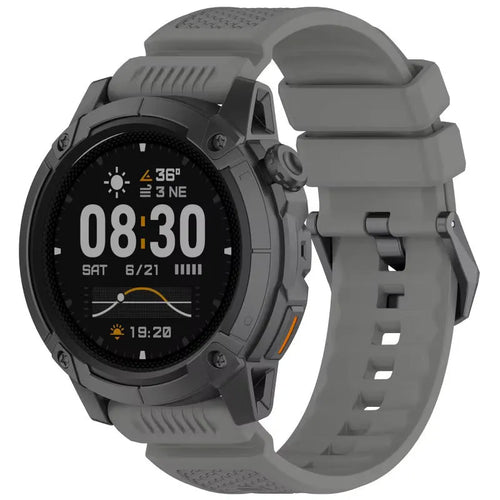 Silicone Strap, grey, on a watch, 3/4 front view