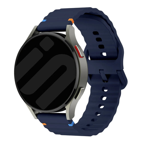 Wave Silicone Strap, dark blue, on a watch, 3/4 front view