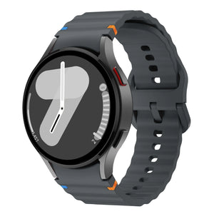 Wave Silicone Strap, graphite, on a watch, 3/4 front view