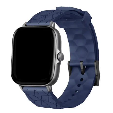 Silicone Strap Hexagons, dark blue, on a watch, 3/4 front view