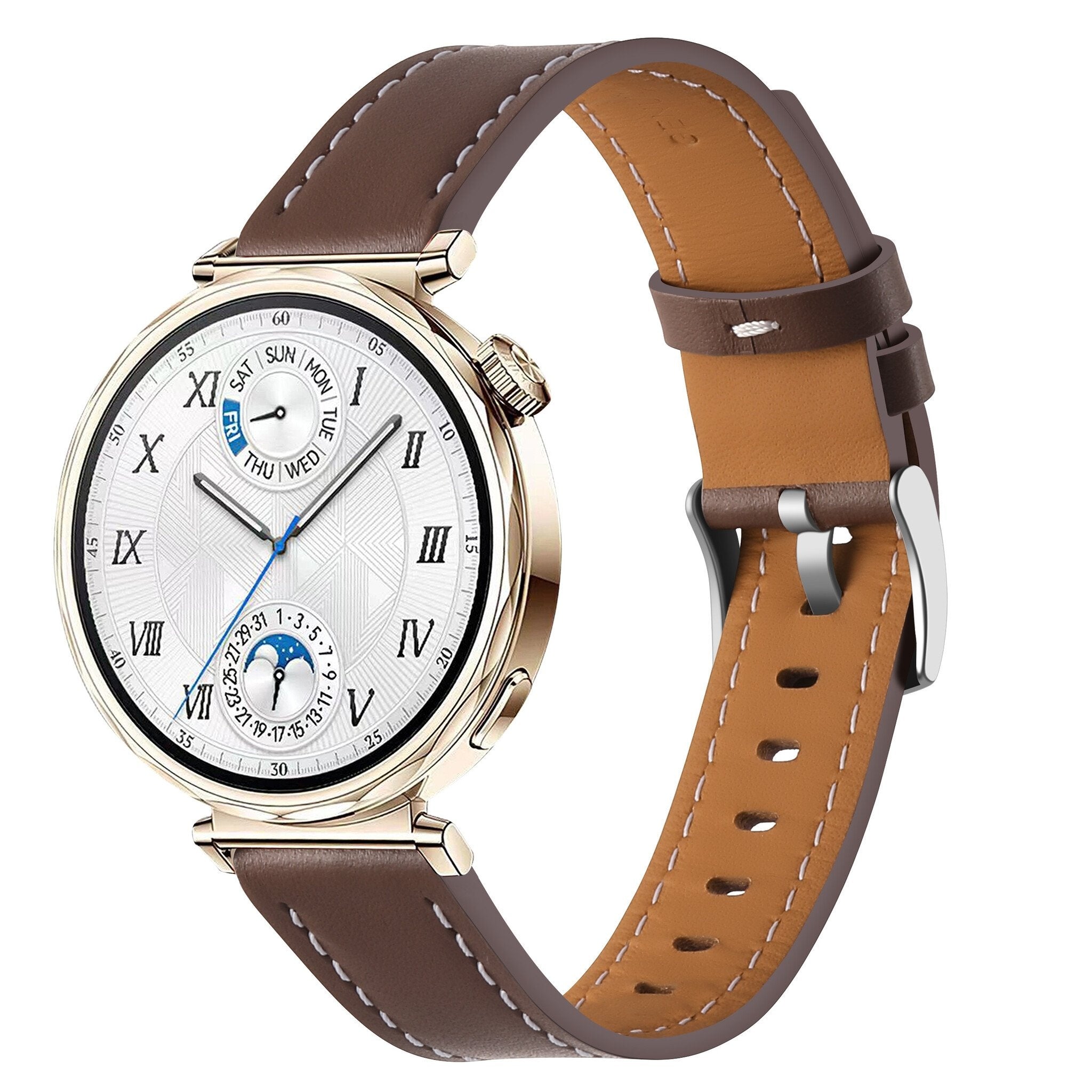 Huawei Watch 5 - 42mm 'one push' leren bandje (donkerbruin)