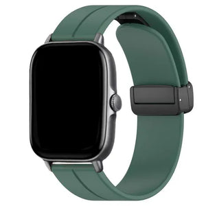D-Buckle Silicone Strap, dark green, on a watch, 3/4 front view