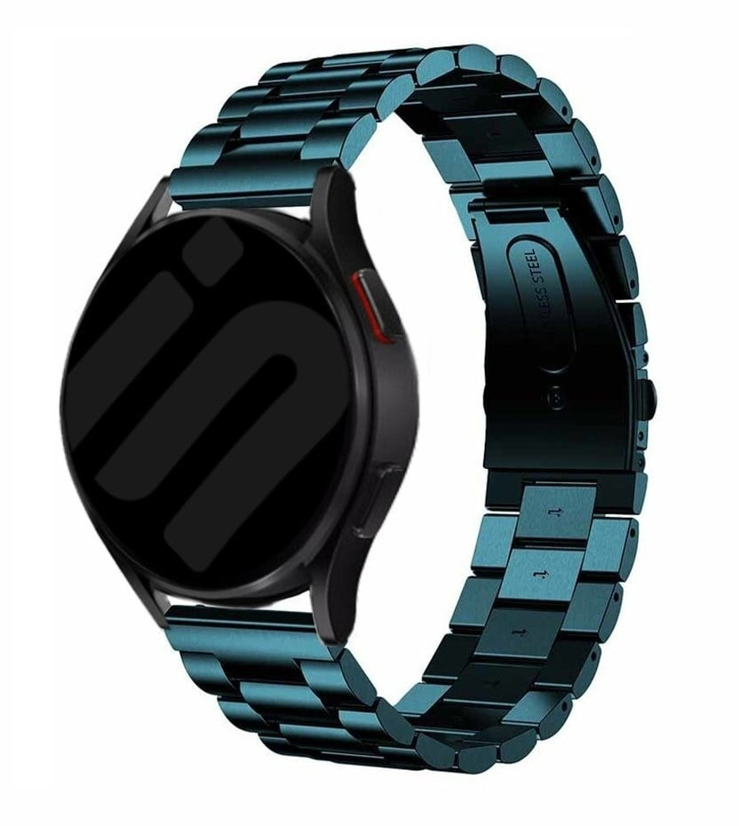 Steel Strap, dark green, on a watch, 3/4 front view