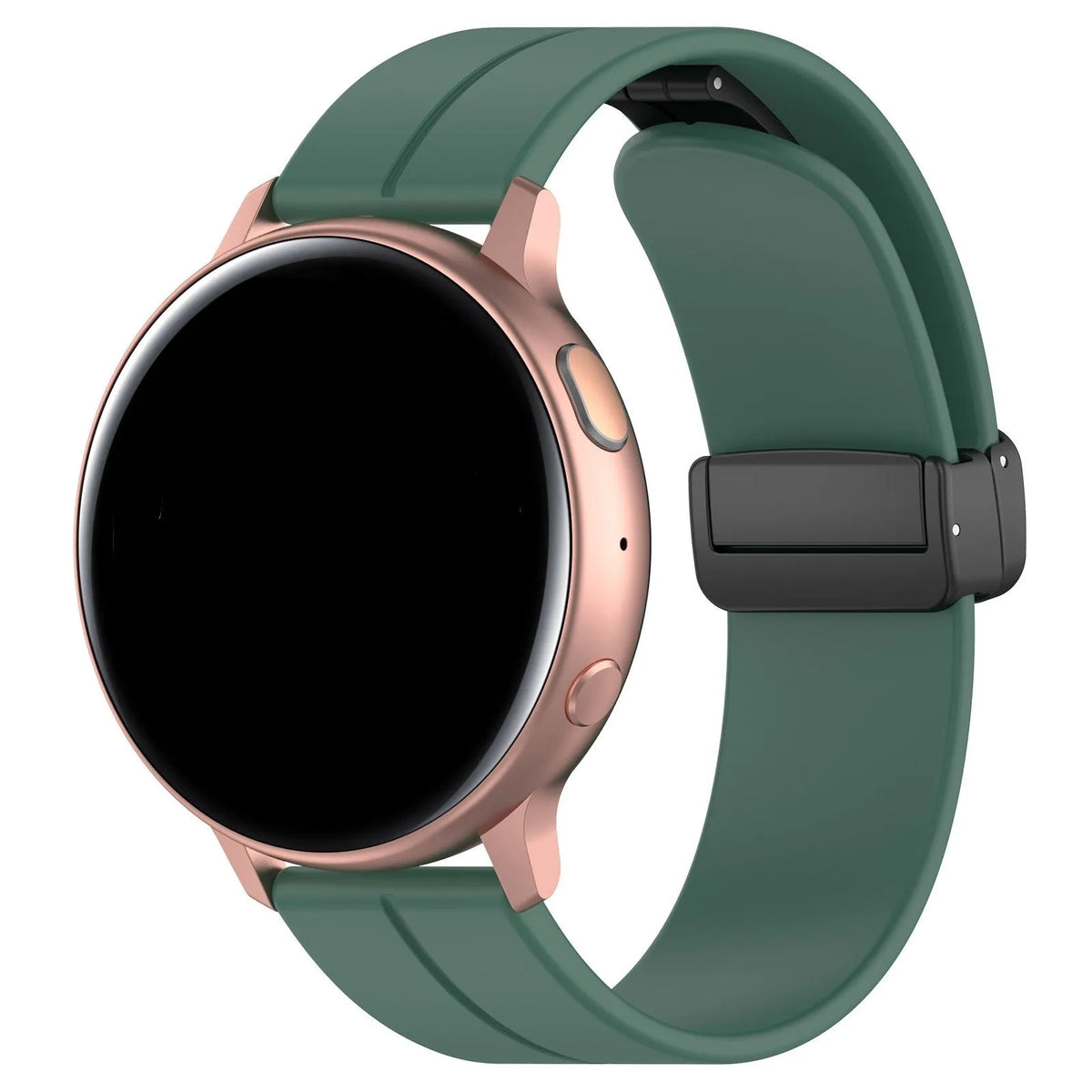 D-Buckle Silicone Strap, dark green, on a watch, 3/4 front view