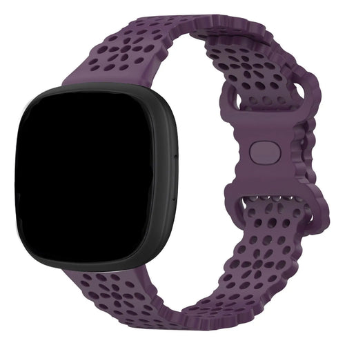 Patterned Silicone Strap, purple, on a watch, 3/4 front view