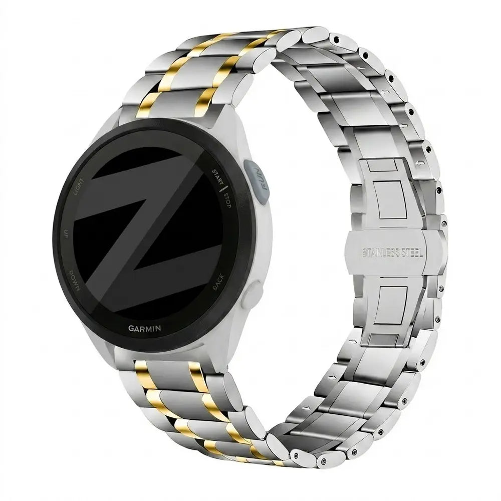 Bandz Garmin Forerunner 165 Steel Link Strap 'Deluxe' (Silver/Gold)