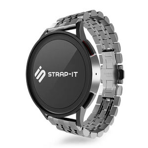 Steel Link Strap 'Duo', silver, on a watch, 3/4 front view