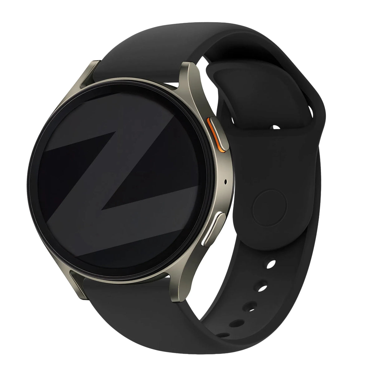 Silicone Sport Strap 'Easy Fit', black, on a watch, 3/4 front view