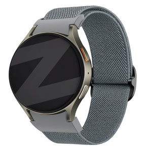 Nylon Elastic Strap 'Easy Fit', grey-blue, on a watch, 3/4 front view